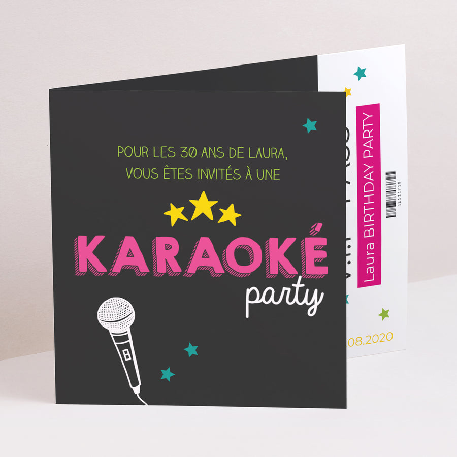 Invitations Anniversaire Adulte Double volet asymétrique Karaoké Rose photo