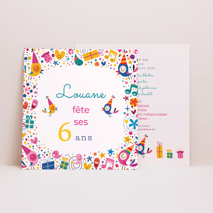 Invitations Anniversaire Enfant Carré 6 ans Vive la fête photo N° 1