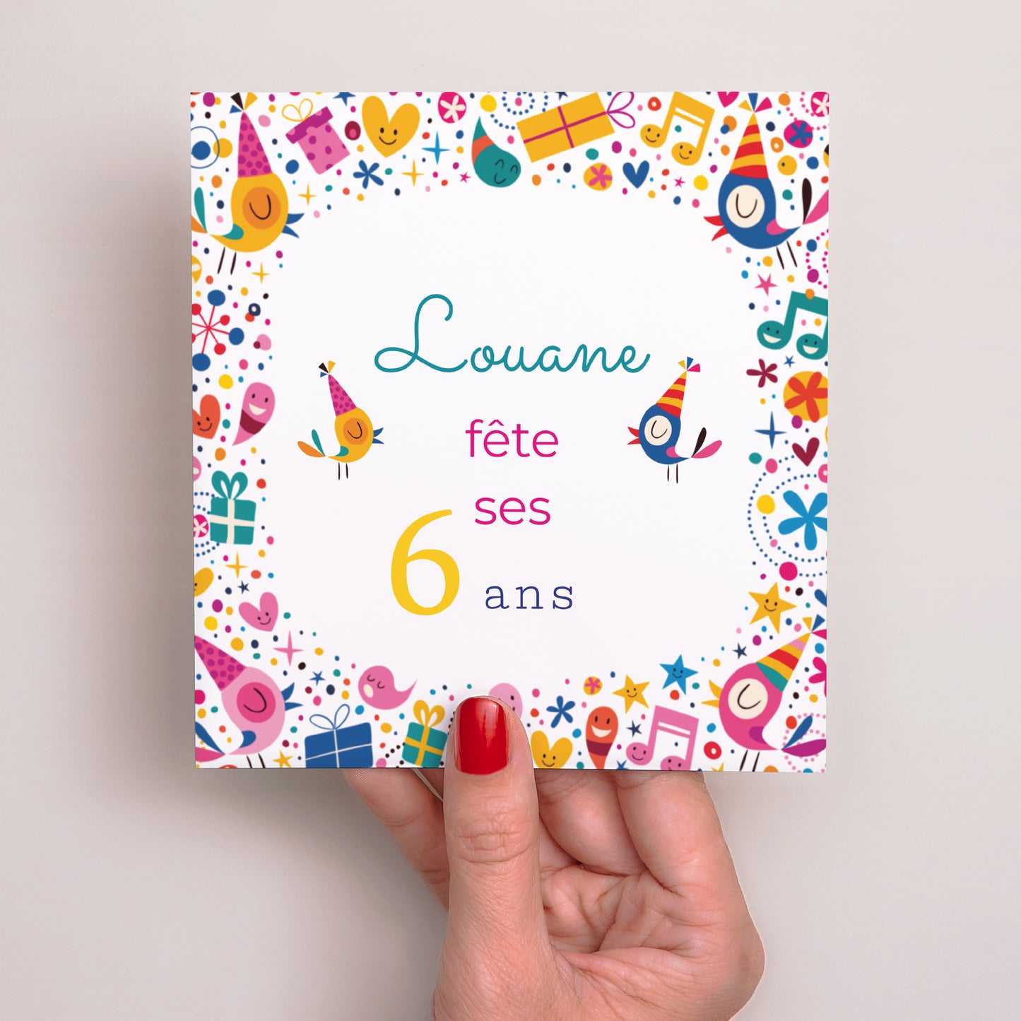 Invitations Anniversaire Enfant Carré 6 ans Vive la fête photo N° 2