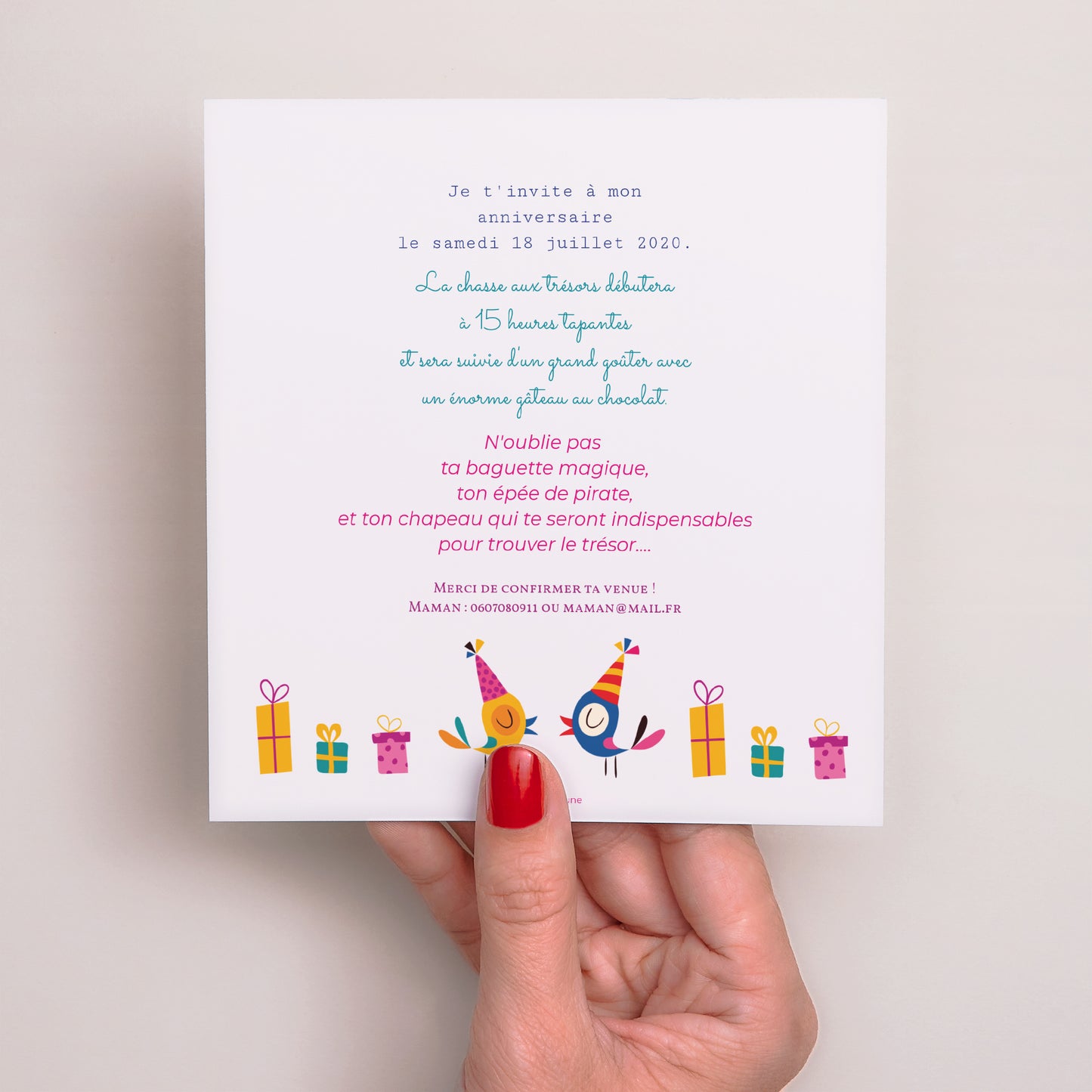 Invitations Anniversaire Enfant Carré 6 ans Vive la fête photo N° 3