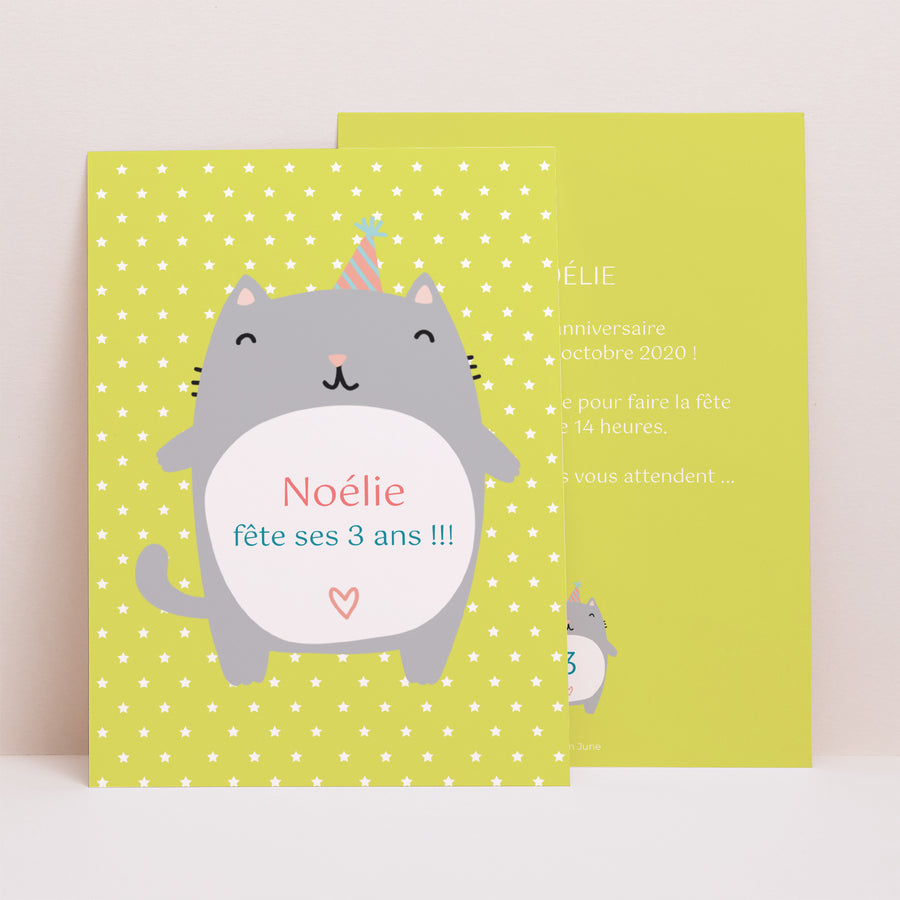 Invitations Anniversaire Enfant Portrait Chat Surprise photo