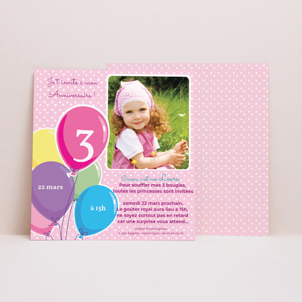 Invitations Anniversaire Enfant Carré Ballons d'baudruche photo
