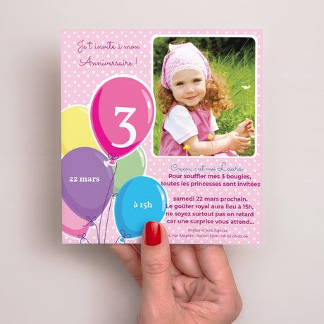 Invitations Anniversaire Enfant Carré Ballons d'baudruche