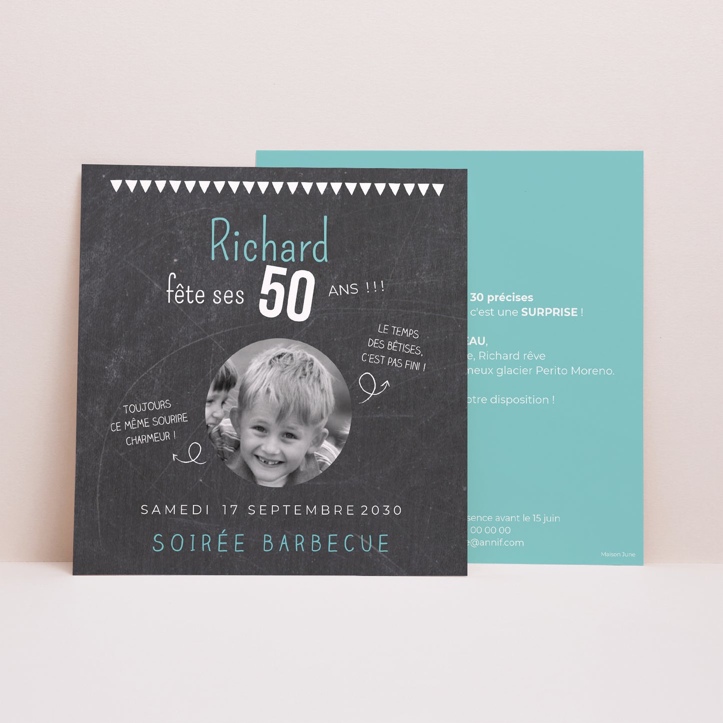 Invitations Anniversaire Adulte Carré 50 ans ardoise photo N° 1