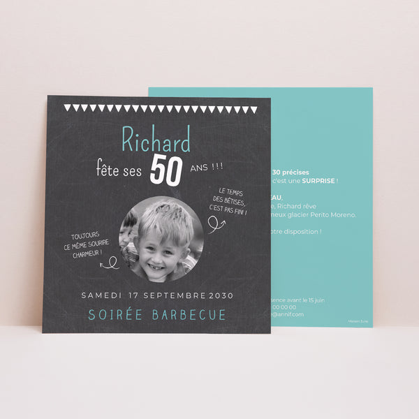 Invitations Anniversaire Adulte Carré 50 ans ardoise photo