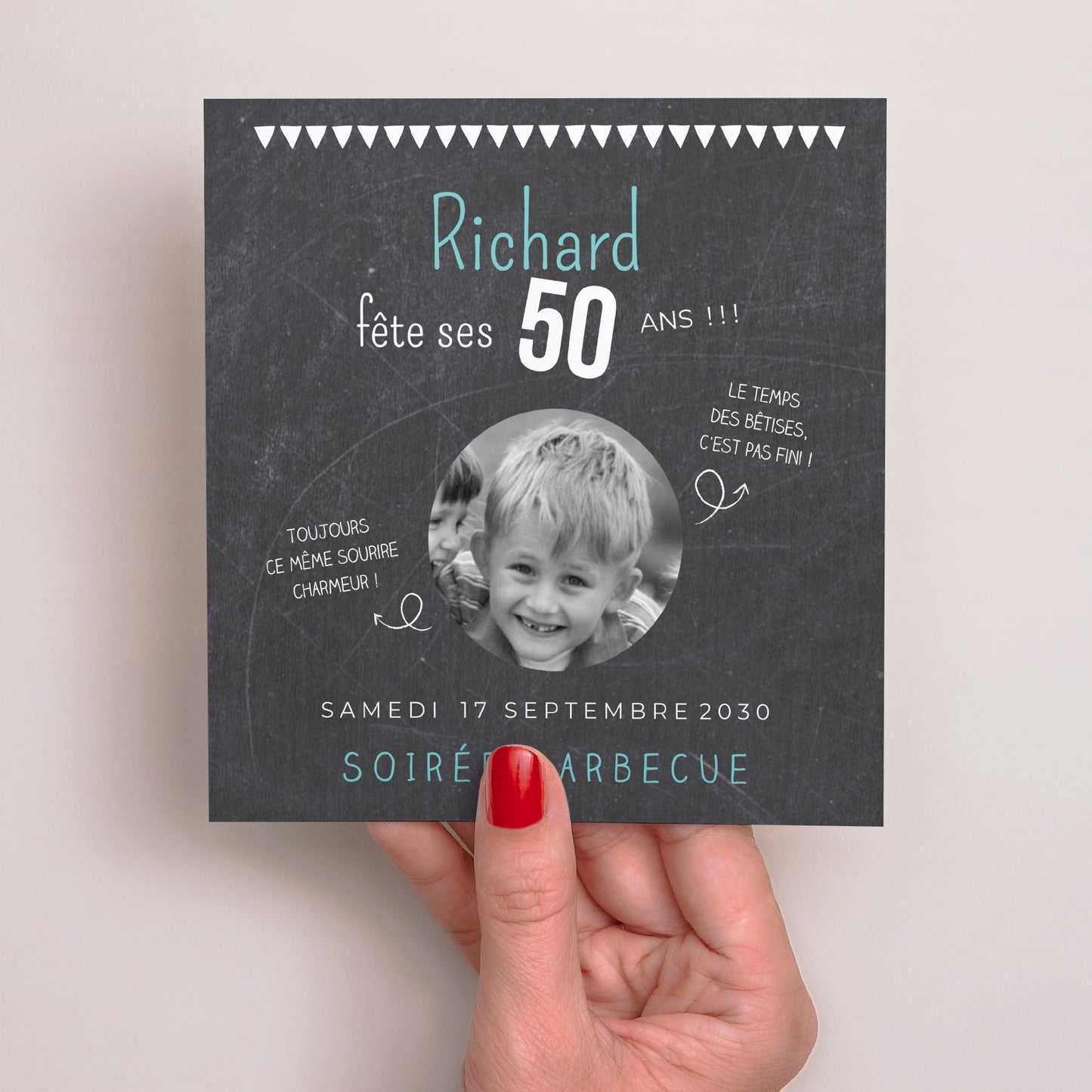 Invitations Anniversaire Adulte Carré 50 ans ardoise photo N° 2