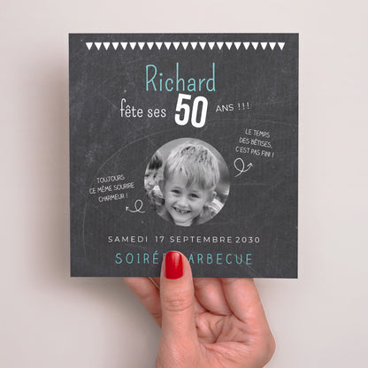 Invitations Anniversaire Adulte Carré 50 ans ardoise photo N° 2