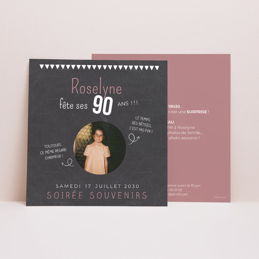 Invitations Anniversaire Adulte Carré 90 ans ardoise photo