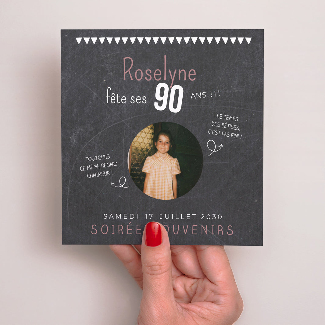 Invitations Anniversaire Adulte Carré 90 ans ardoise photo N° 2