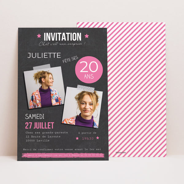 Invitations Anniversaire Adulte Portrait Pop 20 ans photo