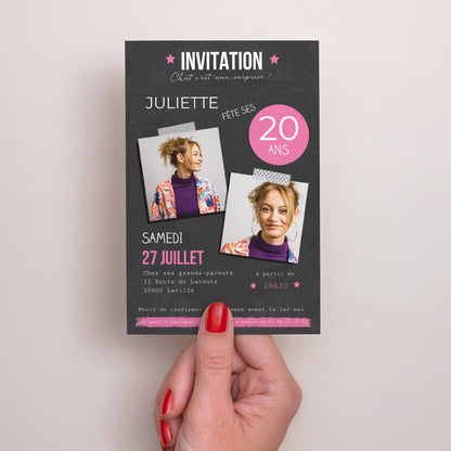 Invitations Anniversaire Adulte Portrait Pop 20 ans photo N° 2