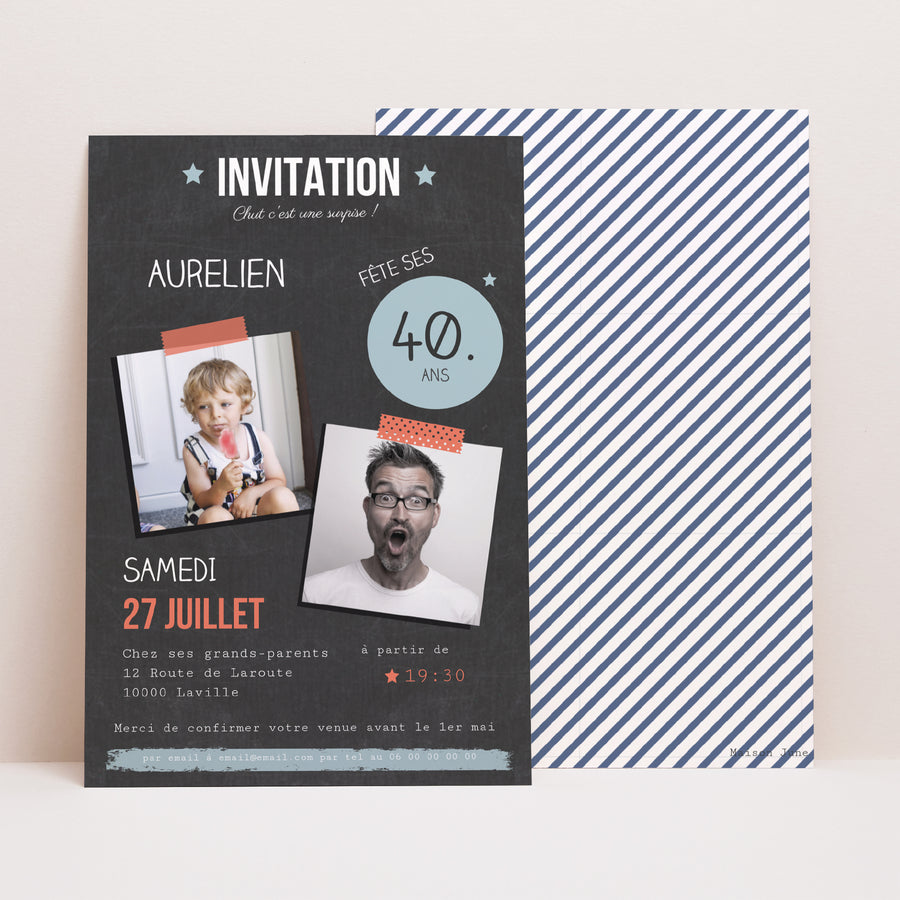 Invitations Anniversaire Adulte Portrait Pop 40 ans photo