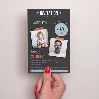 Invitations Anniversaire Adulte Portrait Pop 40 ans photo N° 2