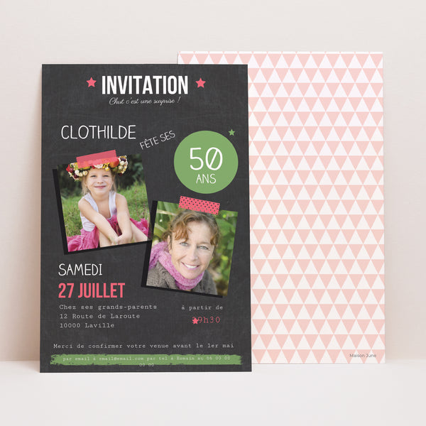 Invitations Anniversaire Adulte Portrait Pop 50 ans photo