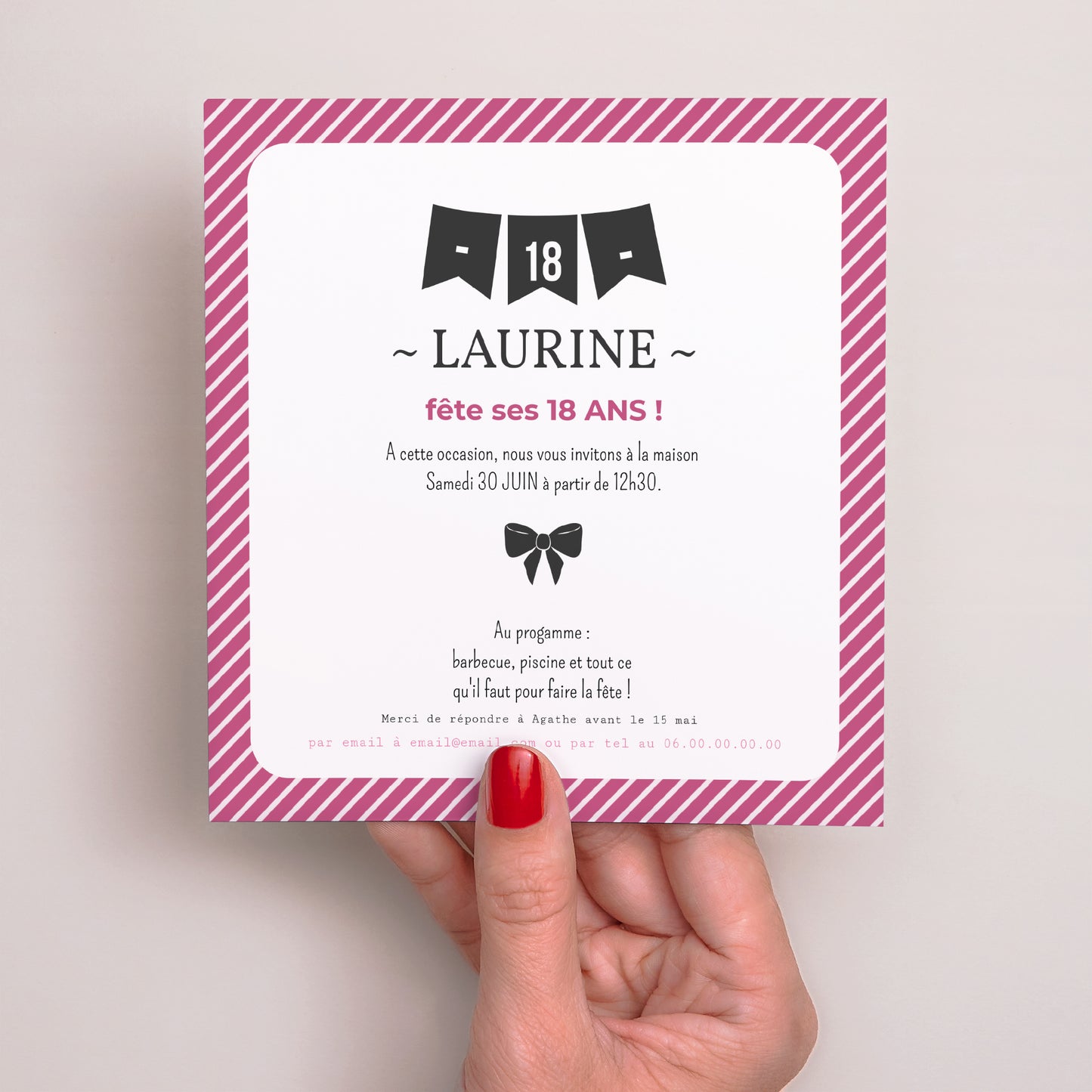 Invitations Anniversaire Adulte Carré Fanion 18 photo N° 2