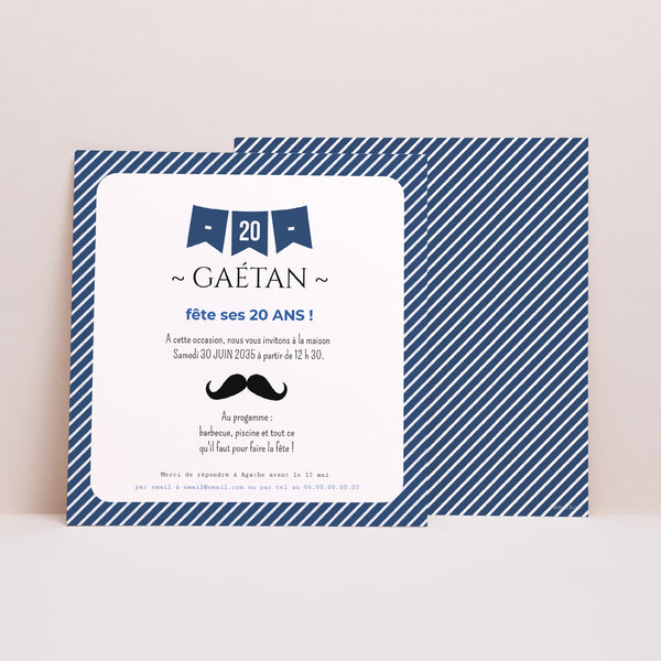 Invitations Anniversaire Adulte Carré Fanion 20 photo