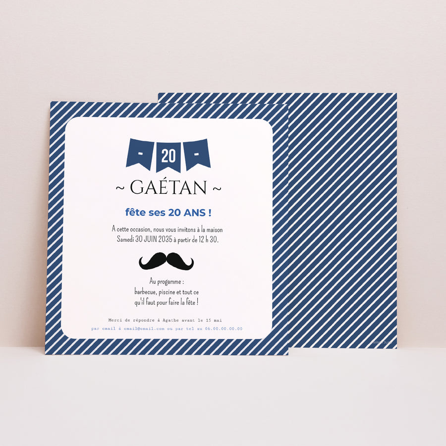 Invitations Anniversaire Adulte Carré Fanion 20 photo