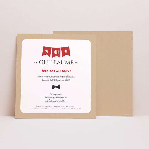 Invitations Anniversaire Adulte Carré Fanion 40 photo