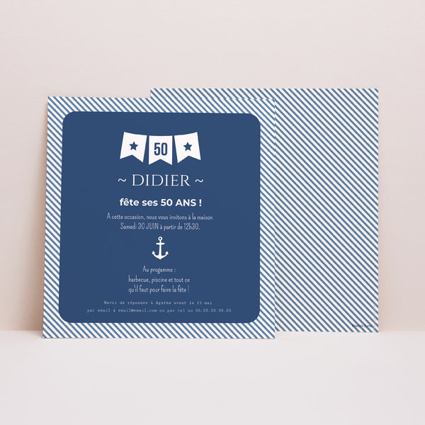 Invitations Anniversaire Adulte Carré Fanion 50 photo