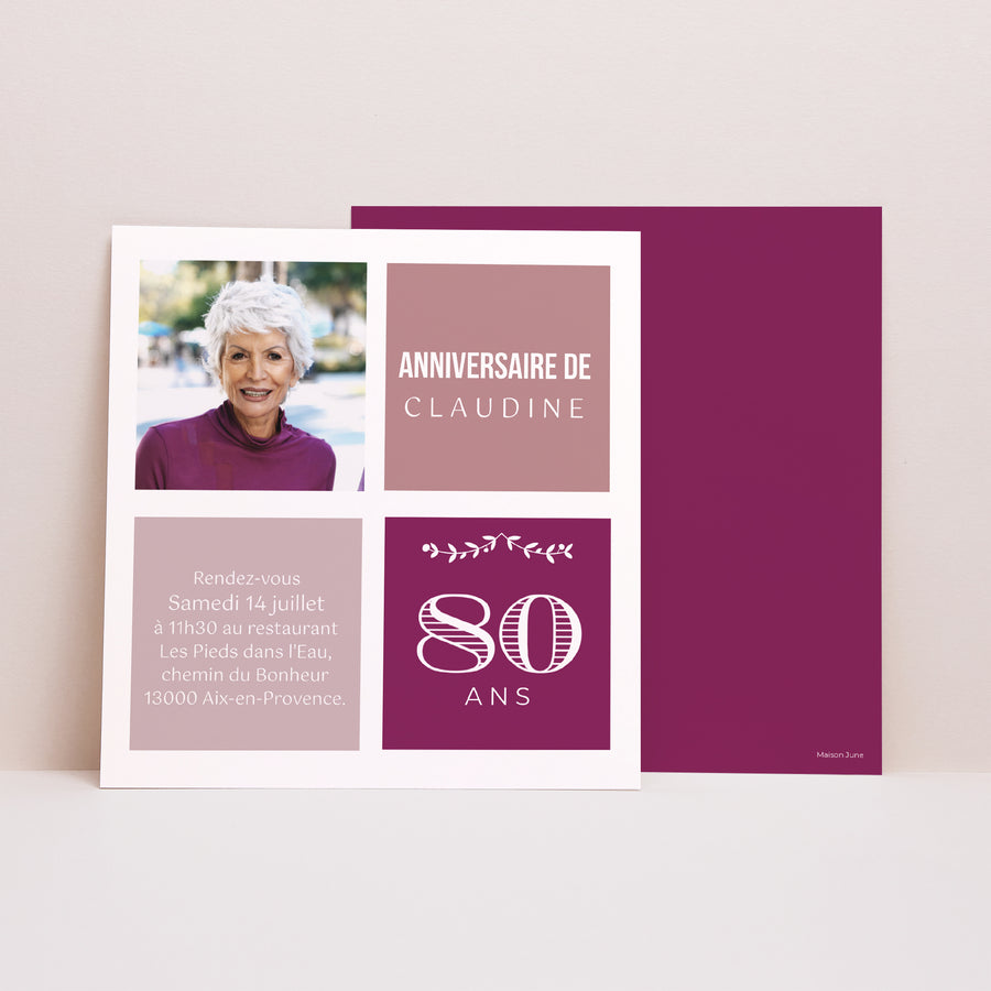 Invitations Anniversaire Adulte Carré 80 ans Typo photo