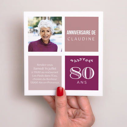 Invitations Anniversaire Adulte Carré 80 ans Typo photo N° 2