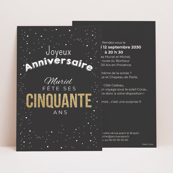 Invitations Anniversaire Adulte Portrait 50 Doré photo