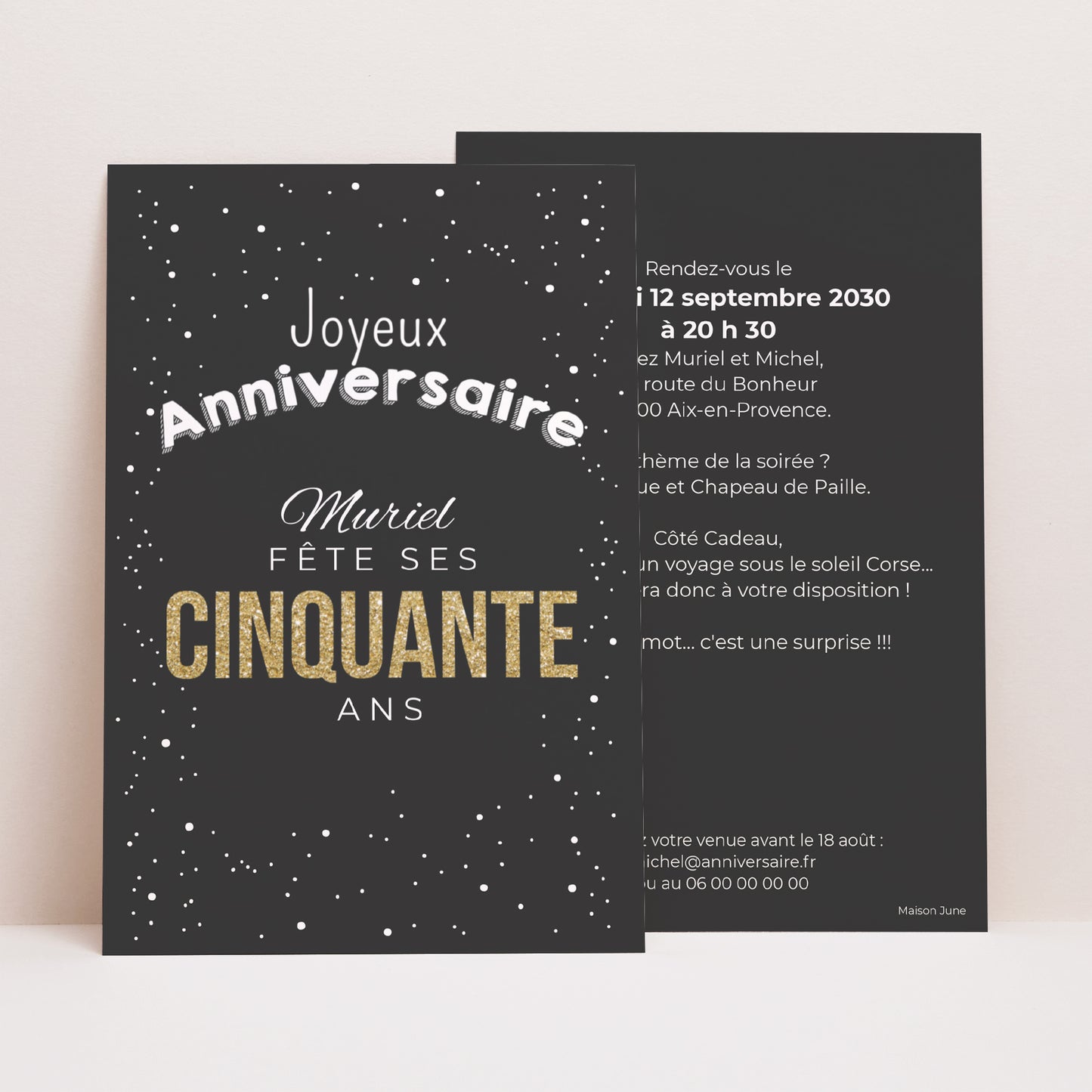 Invitations Anniversaire Adulte Portrait 50 Doré photo N° 1