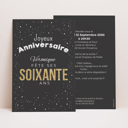 Invitations Anniversaire Adulte Portrait 60 doré photo N° 1