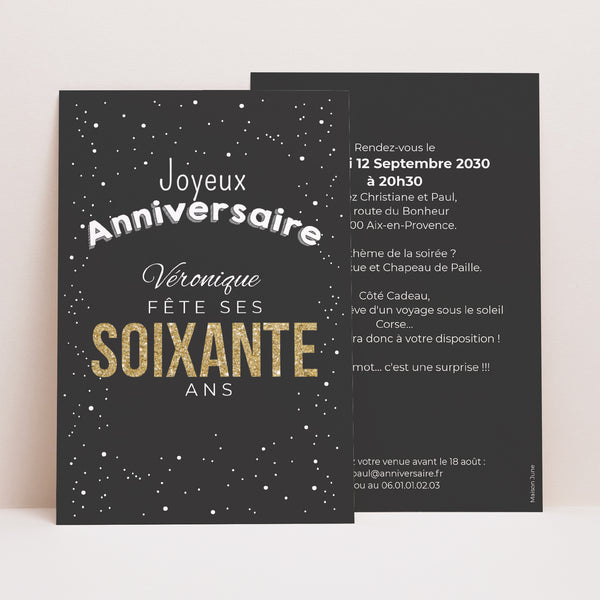 Invitations Anniversaire Adulte Portrait 60 doré photo