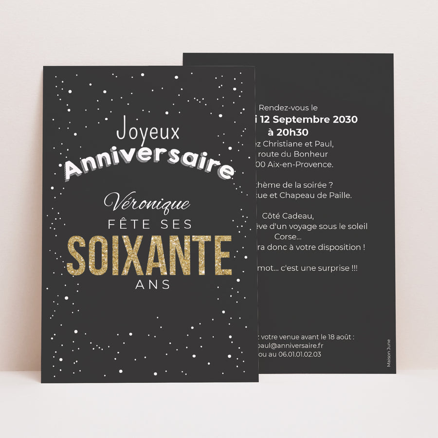 Invitations Anniversaire Adulte Portrait 60 doré photo
