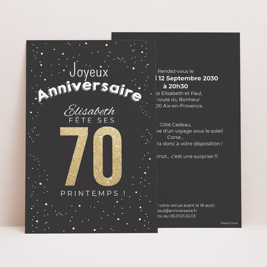 Invitations Anniversaire Adulte Portrait 70 doré photo
