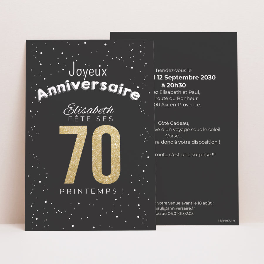 Invitations Anniversaire Adulte Portrait 70 doré photo