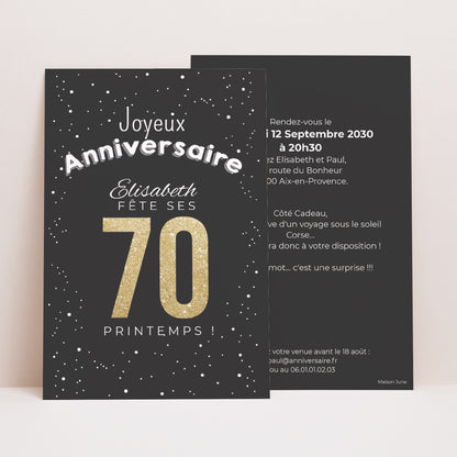 Invitations Anniversaire Adulte Portrait 70 doré photo N° 1