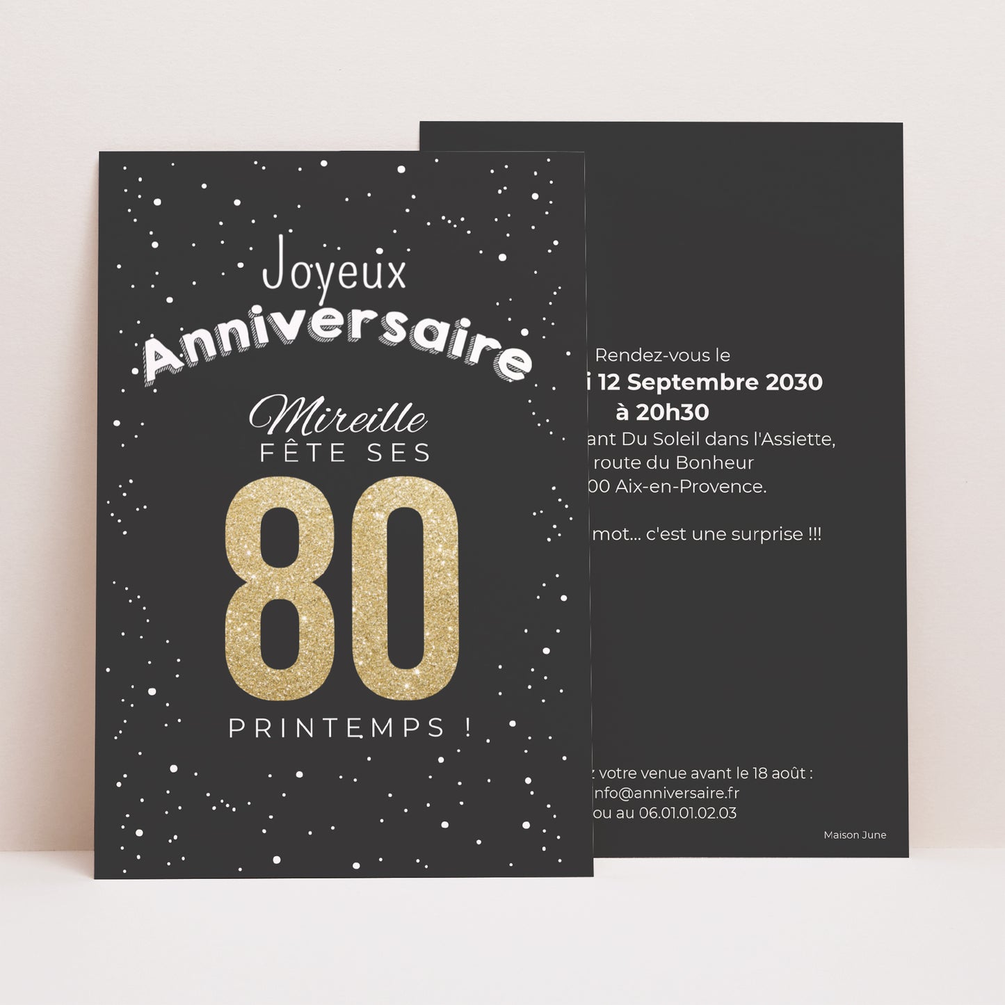 Invitations Anniversaire Adulte Portrait 80 ans dorés photo N° 1