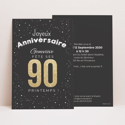 Invitations Anniversaire Adulte Portrait 90 ans dorés photo N° 1