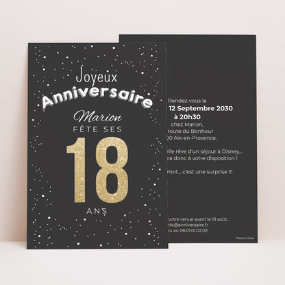 Invitations Anniversaire Adulte Portrait 18 doré photo N° 1