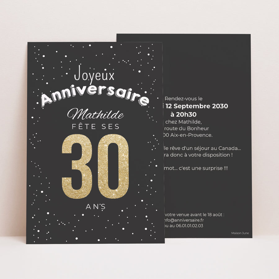 Invitations Anniversaire Adulte Portrait 30 ans dorés photo