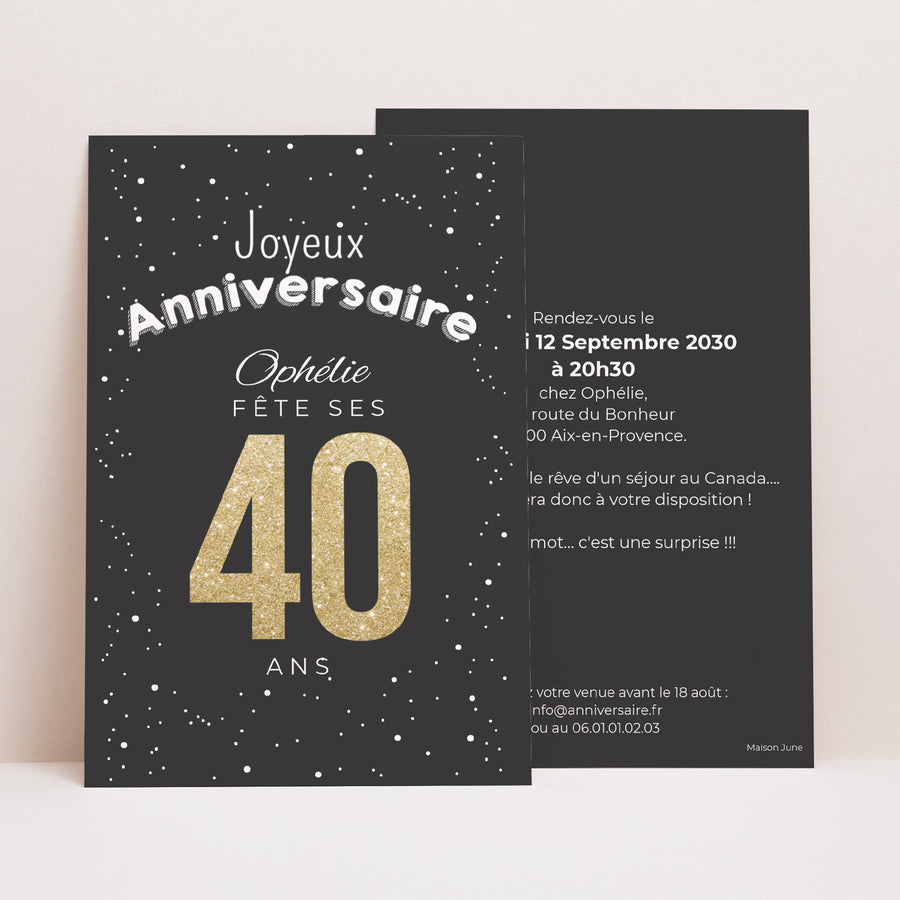 Invitations Anniversaire Adulte Portrait 40 doré photo