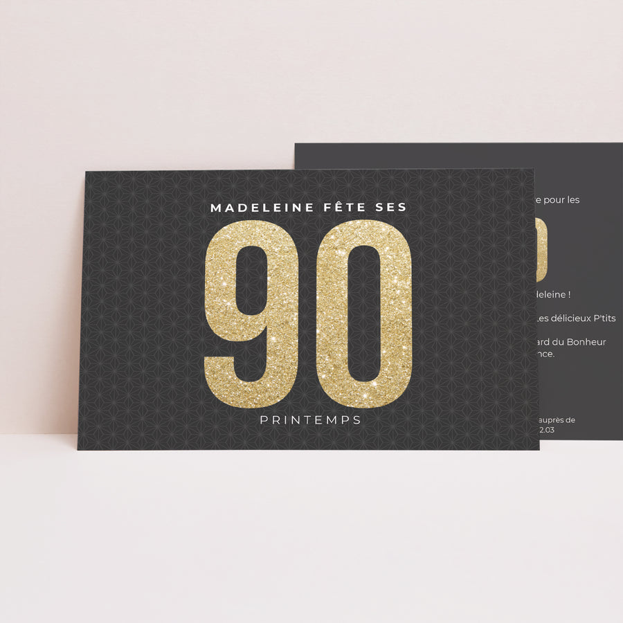 Invitations Anniversaire Adulte Paysage 90 Or photo