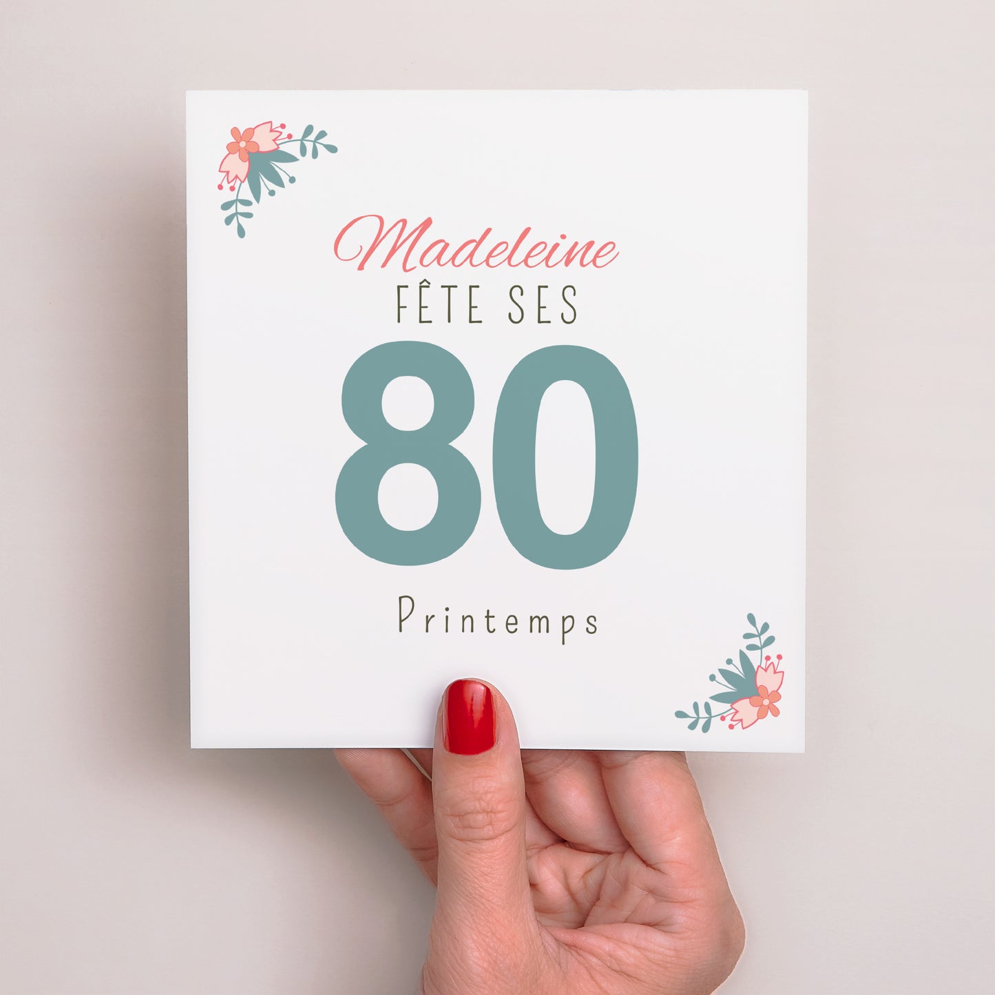 Invitations Anniversaire Adulte Carré 80 jolies fleurs photo N° 2