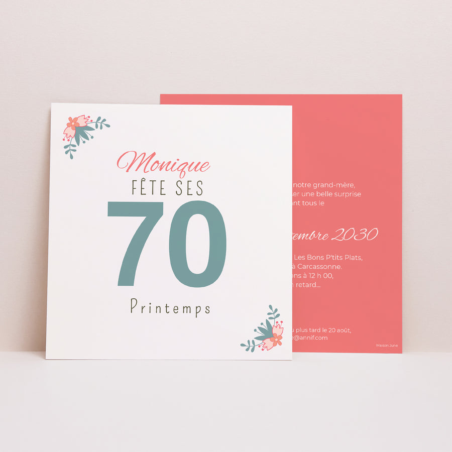 Invitations Anniversaire Adulte Carré 70 petites fleurs photo