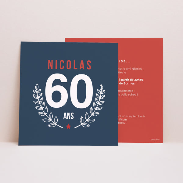 Invitations Anniversaire Adulte Carré Laurier 60 photo