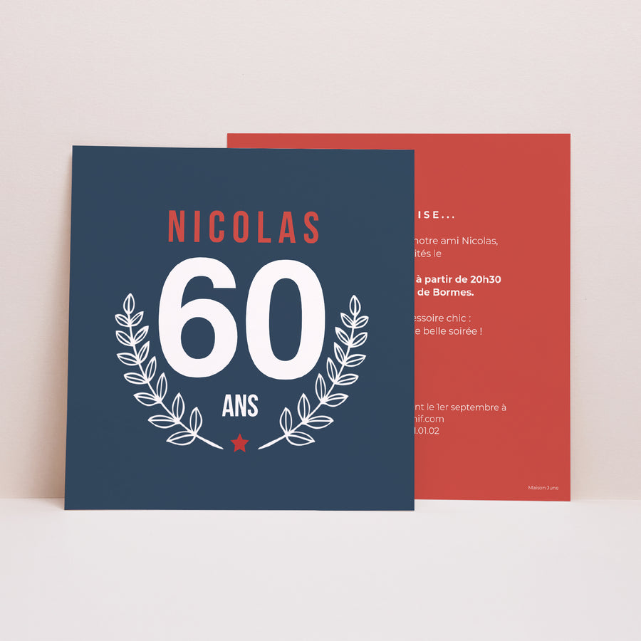 Invitations Anniversaire Adulte Carré Laurier 60 photo