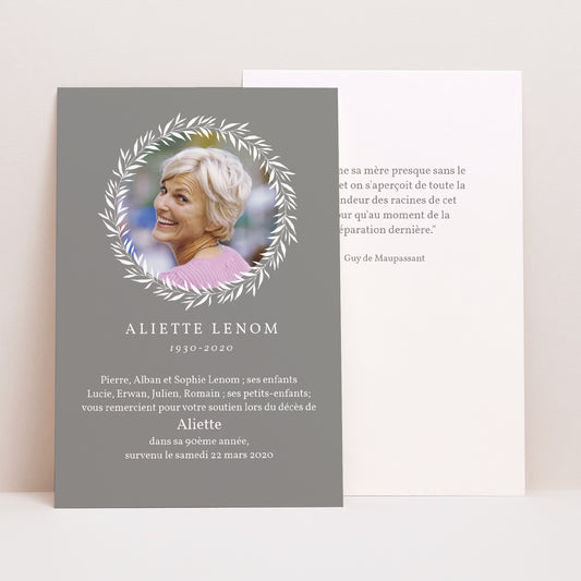 Faire-part Décès Portrait Couronne blanche photo