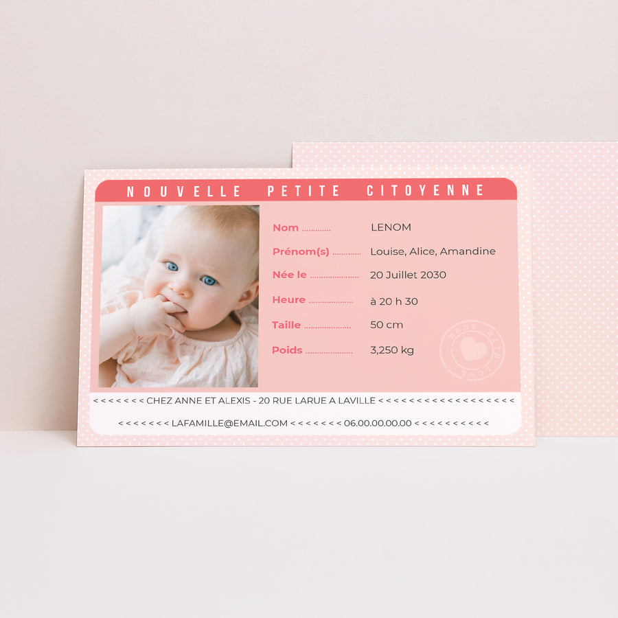 Faire-part Naissance Paysage Carte Identité Rose photo