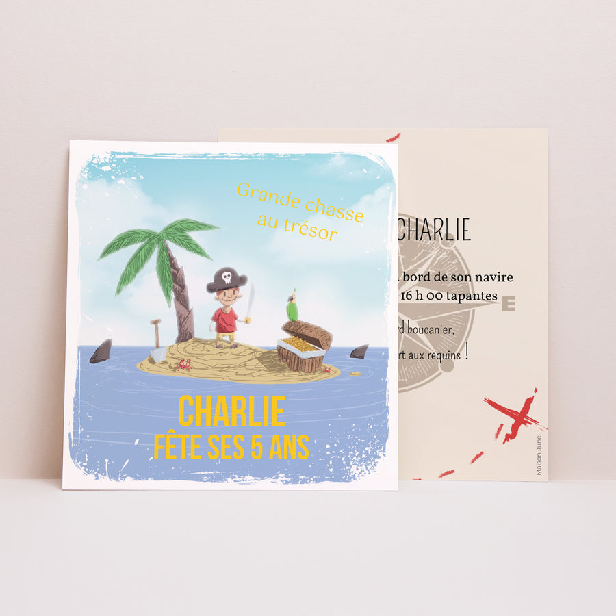 Invitations Anniversaire Enfant Carré Pirate photo