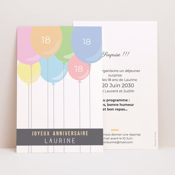 Invitations Anniversaire Adulte Portrait Ballons à gogo photo