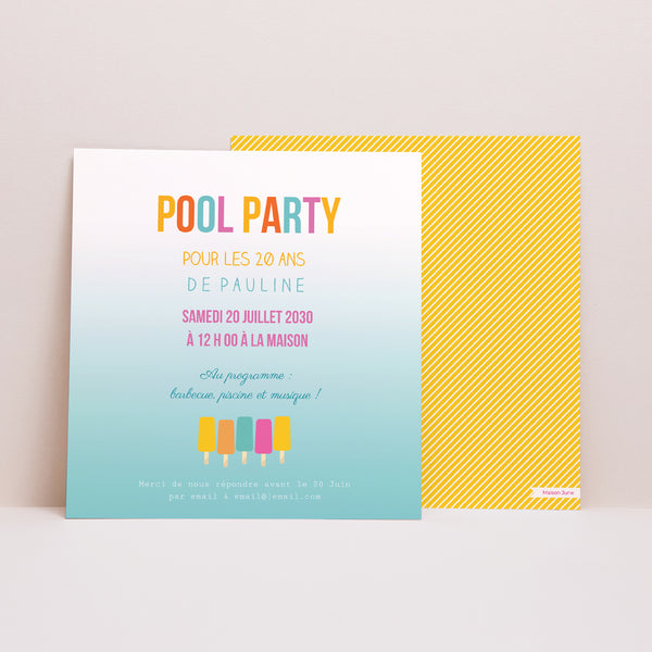 Invitations Anniversaire Adulte Carré Pool Party photo