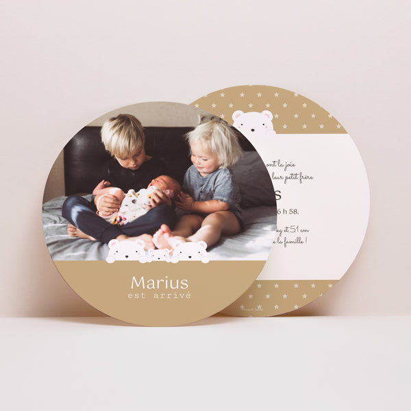 Faire-part Naissance Rond Trois Ours photo