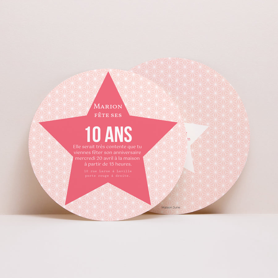 Invitations Anniversaire Enfant Rond Etoile Rose photo